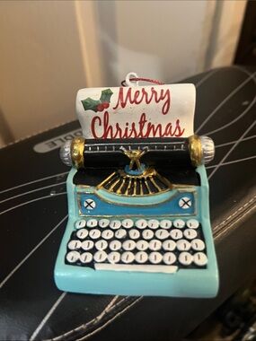 Light Blue Vintage Typewriter Christmas Ornament - Merry Christmas